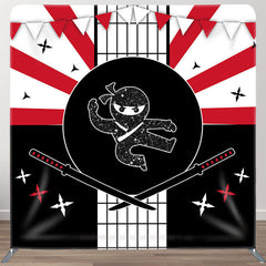 Aperturee - Aperturee Ninja Warrior And Flag Fabric Backdrop Cover for Birthday