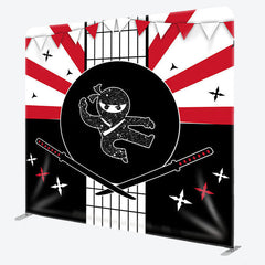 Aperturee - Aperturee Ninja Warrior And Flag Fabric Backdrop Cover for Birthday