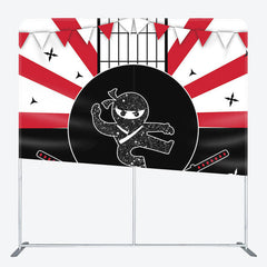 Aperturee - Aperturee Ninja Warrior And Flag Fabric Backdrop Cover for Birthday