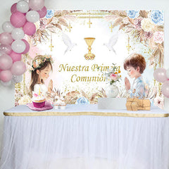 Aperturee - Aperturee Nuestra Primera Comunion Boho Floral Baptism Backdrop