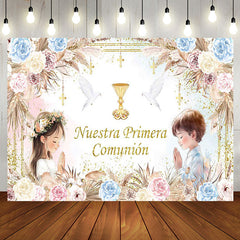 Aperturee - Aperturee Nuestra Primera Comunion Boho Floral Baptism Backdrop