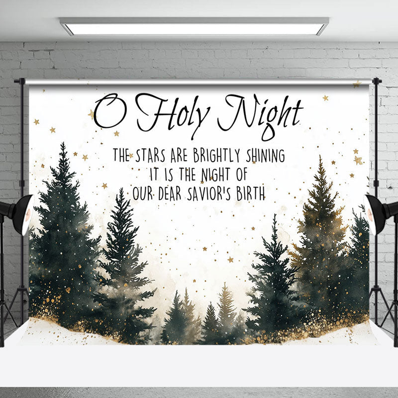 Aperturee - Aperturee O Holy Night Forest Gold Stars Christmas Backdrop