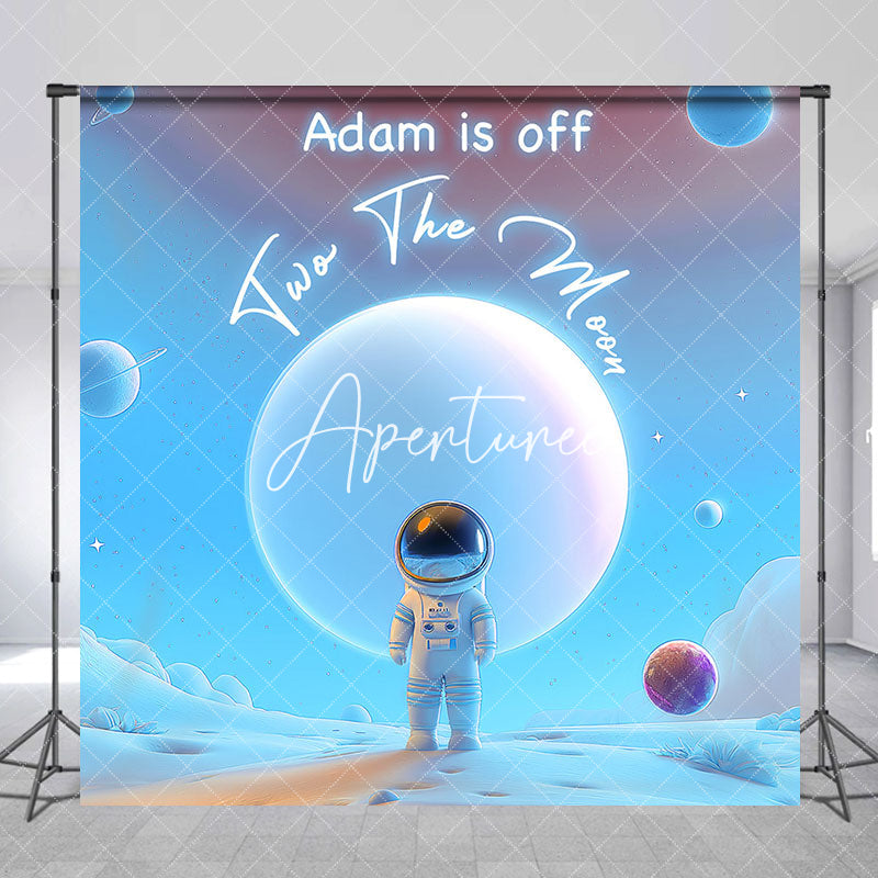 Aperturee - Aperturee Off Two The Moon Blue Galaxy Custom Birthday Backdrop