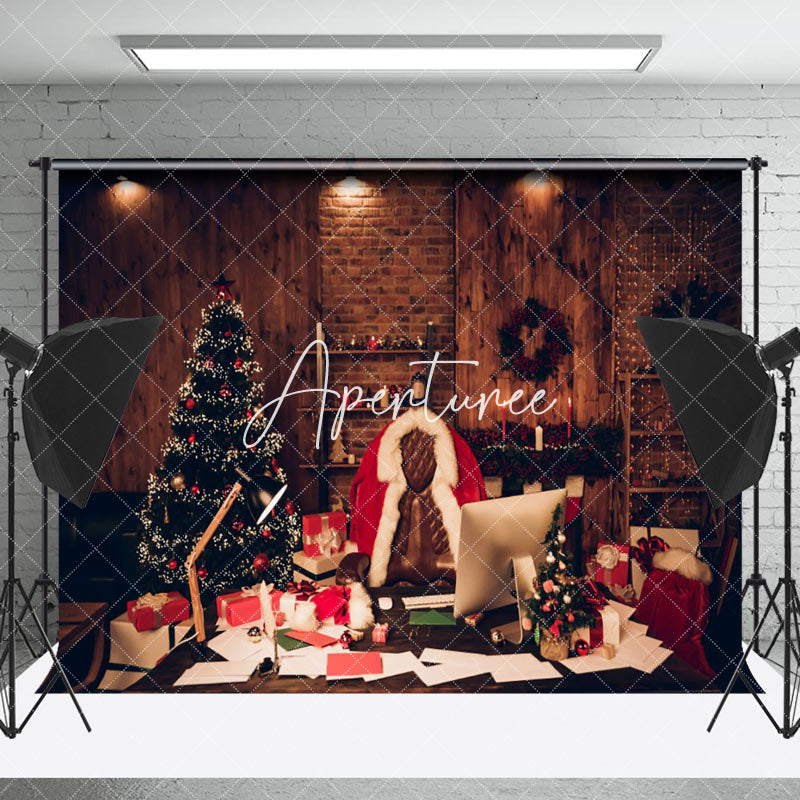 Aperturee - Aperturee Office Desk In Dim Interior Christmas Photo Backdrop