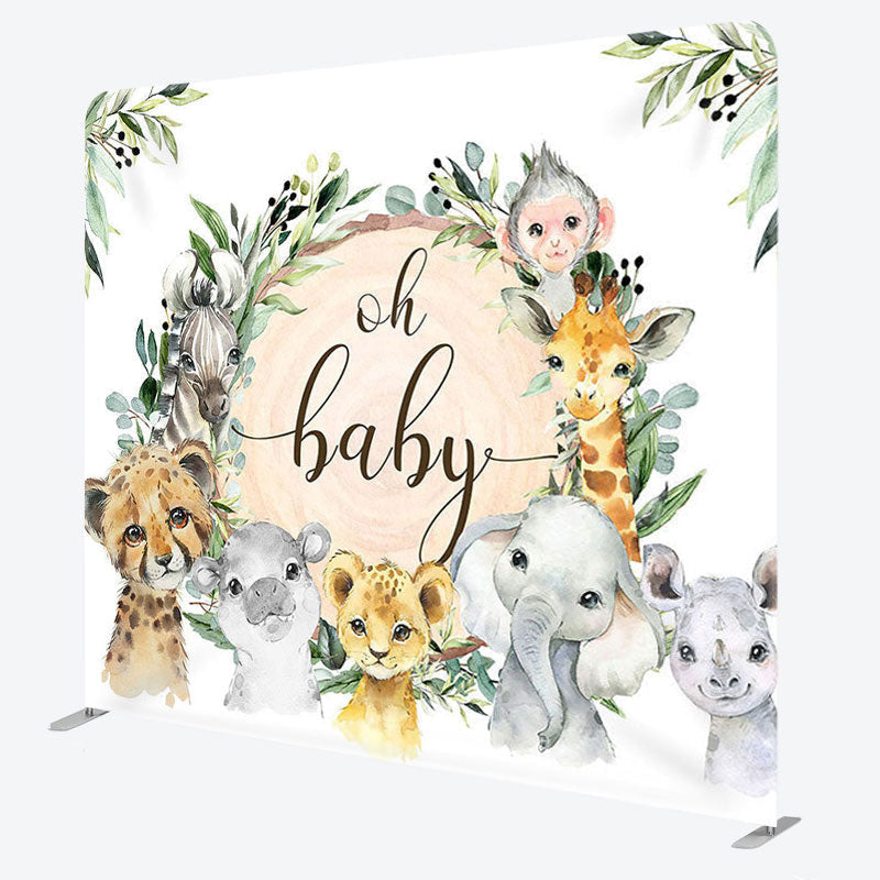 Aperturee - Aperturee Oh Baby Animals Wood Fabric Backdrop Cover for Baby Shower