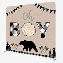 Aperturee - Aperturee Oh Baby Bear Wood Fabric Backdrop Cover for Baby Shower