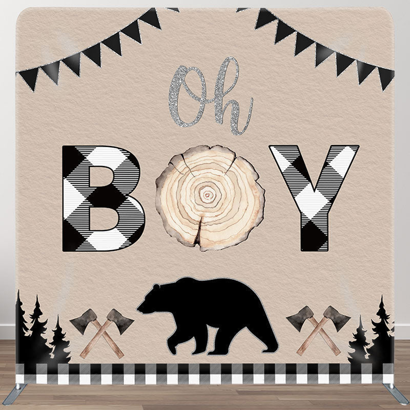 Aperturee - Aperturee Oh Baby Bear Wood Fabric Backdrop Cover for Baby Shower