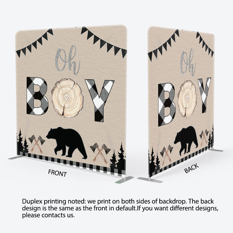 Aperturee - Aperturee Oh Baby Bear Wood Fabric Backdrop Cover for Baby Shower