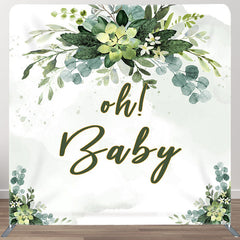 Aperturee - Aperturee Oh Baby Green Leaves Fabric Backdrop Cover for Baby Shower