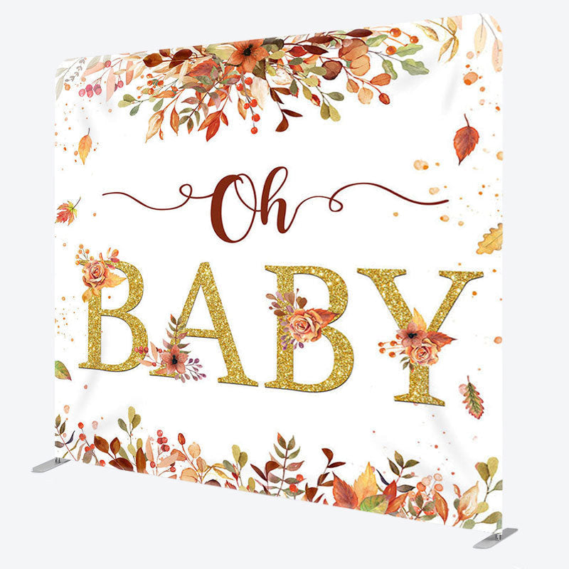 Aperturee - Aperturee Oh Baby Maple Leaves Fabric Backdrop Cover for Baby Shower