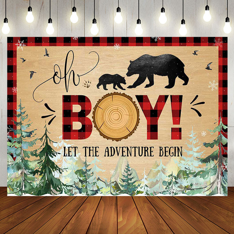 Aperturee - Aperturee Oh Boy Bears Adventure Begin Baby Shower Backdrop