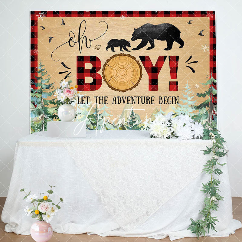 Aperturee - Aperturee Oh Boy Bears Adventure Begin Baby Shower Backdrop