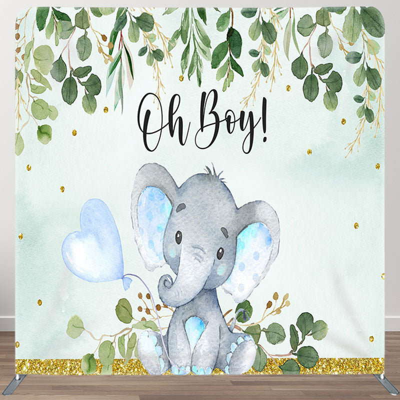 Aperturee - Aperturee Oh Boy Blue Elehant Fabric Backdrop Cover for Baby Shower