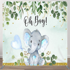 Aperturee - Aperturee Oh Boy Blue Elehant Fabric Backdrop Cover for Baby Shower