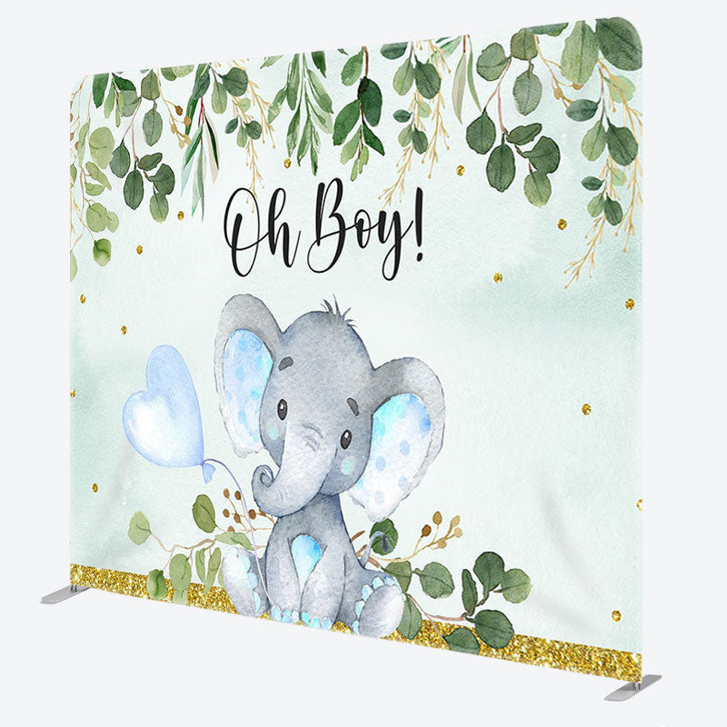 Aperturee - Aperturee Oh Boy Blue Elehant Fabric Backdrop Cover for Baby Shower