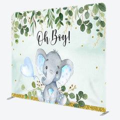 Aperturee - Aperturee Oh Boy Blue Elehant Fabric Backdrop Cover for Baby Shower