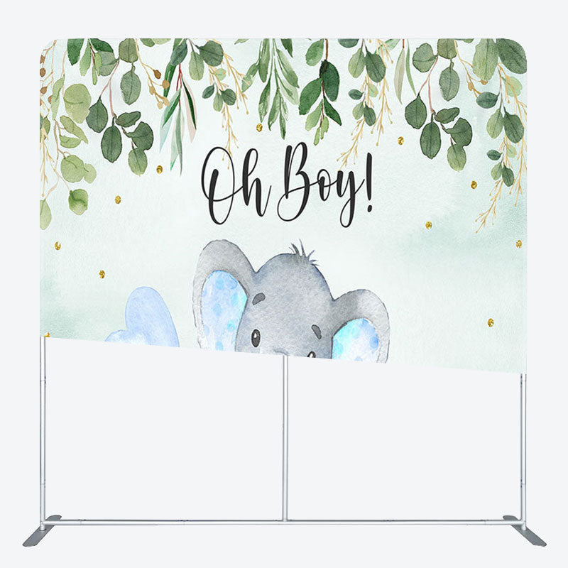 Aperturee - Aperturee Oh Boy Blue Elehant Fabric Backdrop Cover for Baby Shower