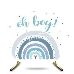 Aperturee - Aperturee Oh Boy Boho Blue Rainbow Round Baby Shower Backdrop