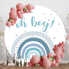 Aperturee - Aperturee Oh Boy Boho Blue Rainbow Round Baby Shower Backdrop