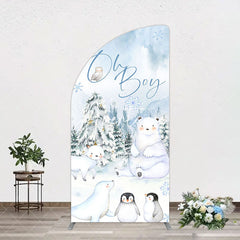 Aperturee - Aperturee Oh Boy Forest Bear Penguin Baby Shower Arch Backdrop