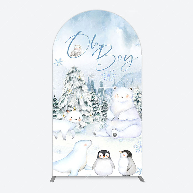 Aperturee - Aperturee Oh Boy Forest Bear Penguin Baby Shower Arch Backdrop