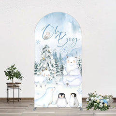 Aperturee - Aperturee Oh Boy Forest Bear Penguin Baby Shower Arch Backdrop