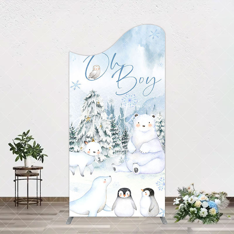 Aperturee - Aperturee Oh Boy Forest Bear Penguin Baby Shower Arch Backdrop