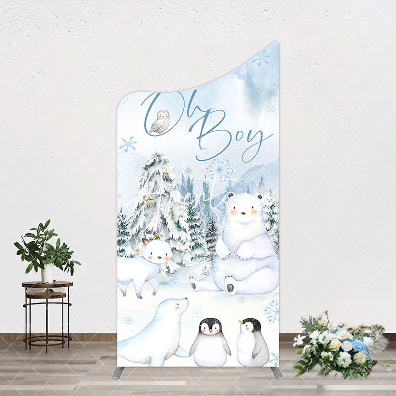 Aperturee - Aperturee Oh Boy Forest Bear Penguin Baby Shower Arch Backdrop