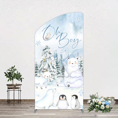 Aperturee - Aperturee Oh Boy Forest Bear Penguin Baby Shower Arch Backdrop