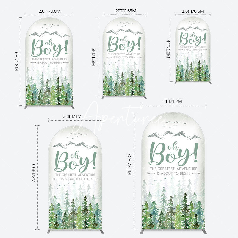 Aperturee - Aperturee Oh Boy Wild Forest Mountain Baby Shower Arch Backdrop