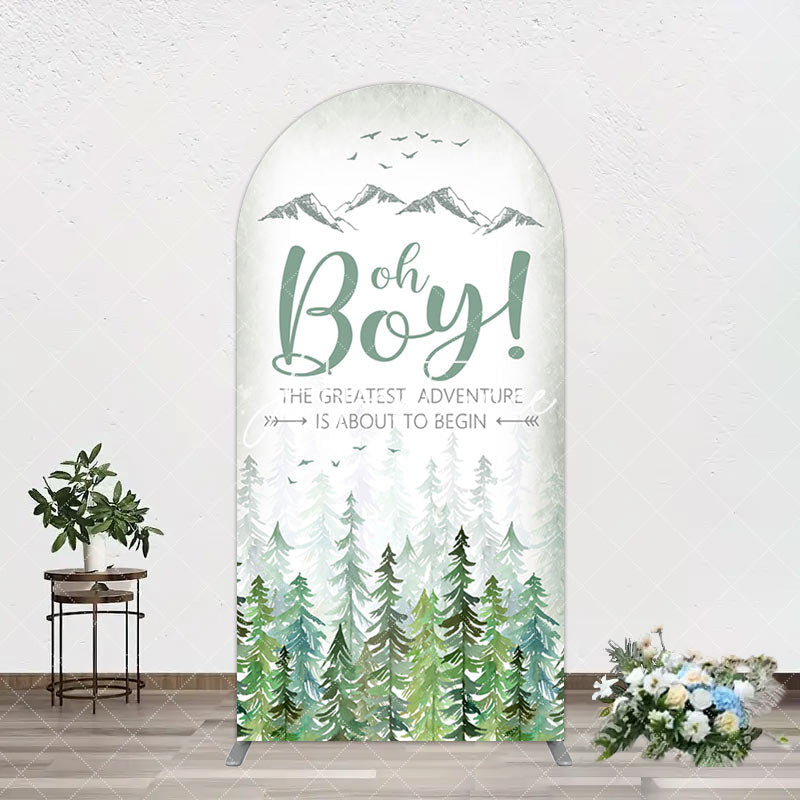 Aperturee - Aperturee Oh Boy Wild Forest Mountain Baby Shower Arch Backdrop