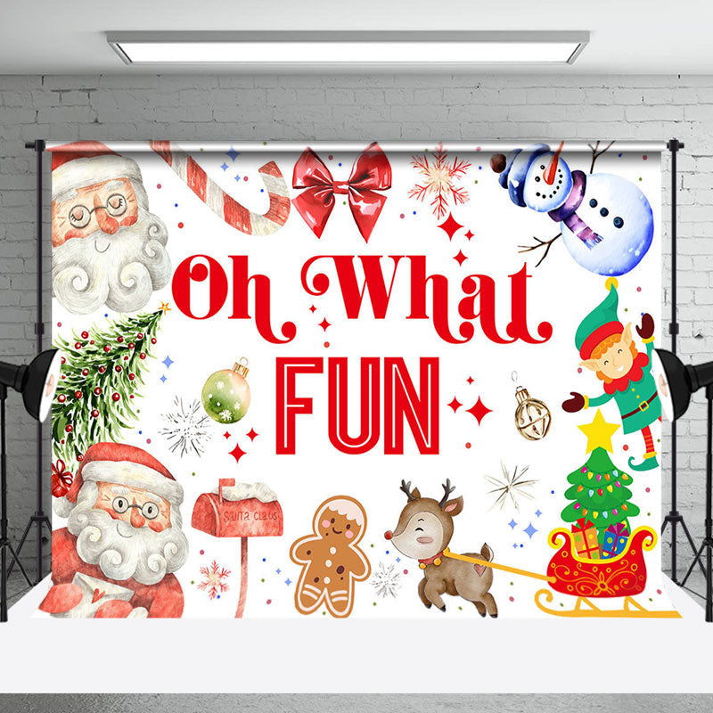 Aperturee - Aperturee Oh What Fun Santa Claus Snowman Christmas Backdrop