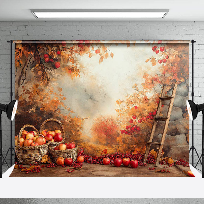 Aperturee - Aperturee Oil Painted Autumn Apple Trees Fruits Photo Backdrop