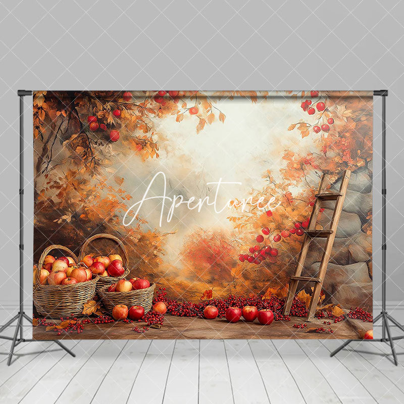 Aperturee - Aperturee Oil Painted Autumn Apple Trees Fruits Photo Backdrop