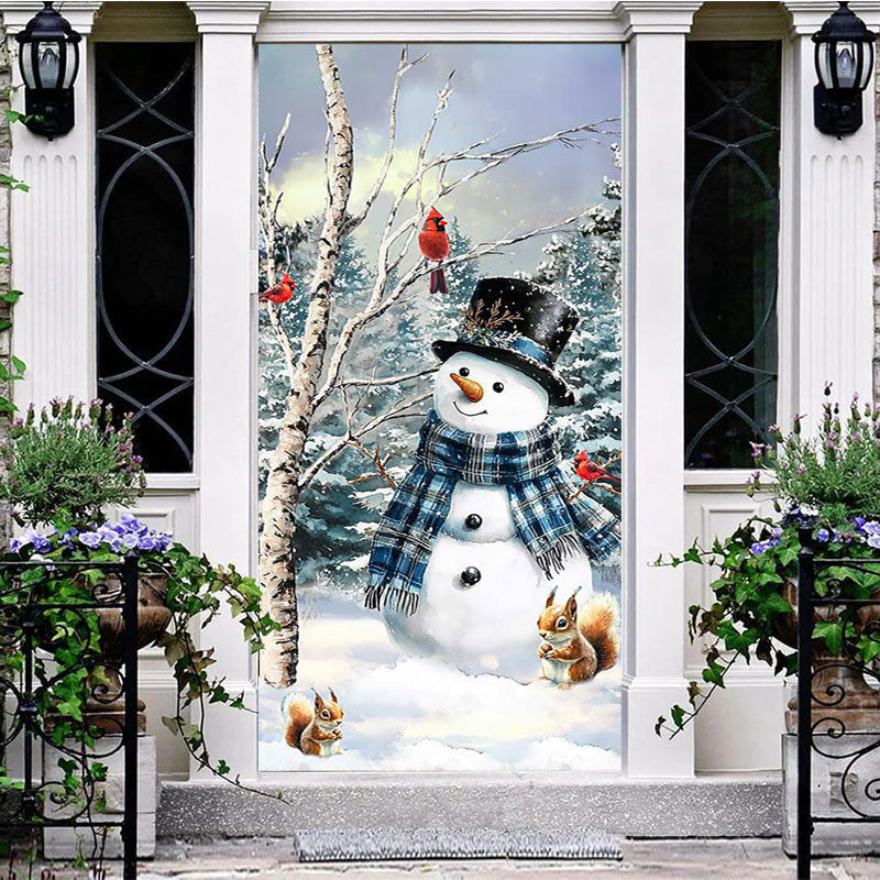 Aperturee - Aperturee Oil Painted Snowy Field Snowman Christmas Door Cover