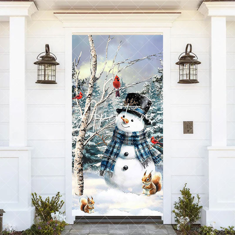 Aperturee - Aperturee Oil Painted Snowy Field Snowman Christmas Door Cover