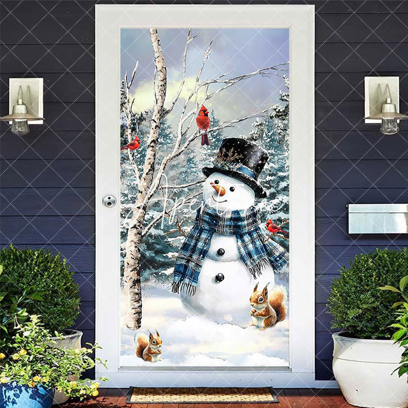 Aperturee - Aperturee Oil Painted Snowy Field Snowman Christmas Door Cover