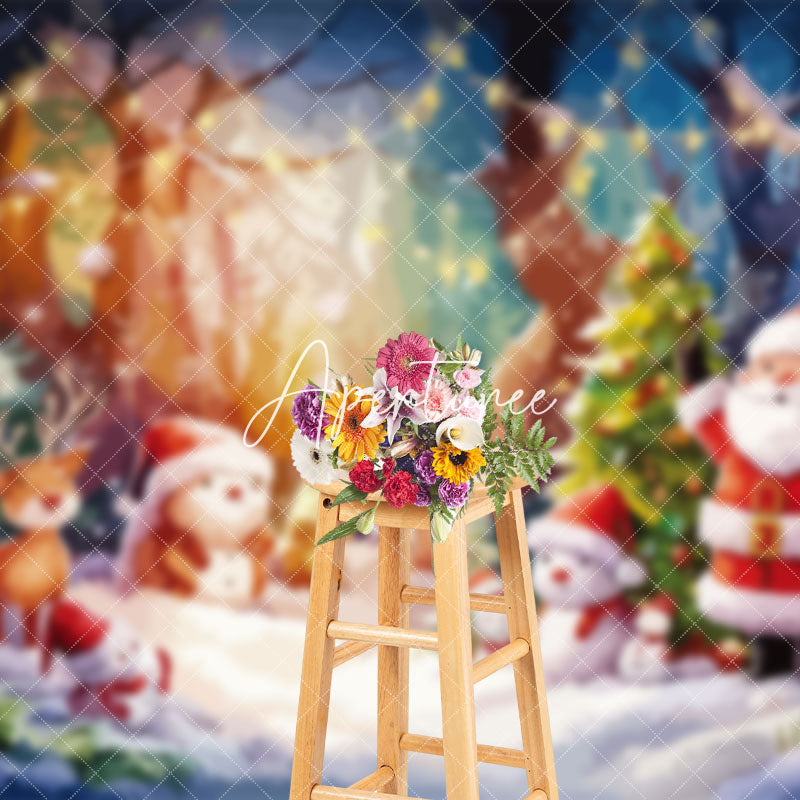 Aperturee - Aperturee Oil Painted Snowy Forest Snowman Christmas Backdrop