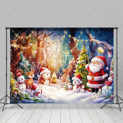 Aperturee - Aperturee Oil Painted Snowy Forest Snowman Christmas Backdrop