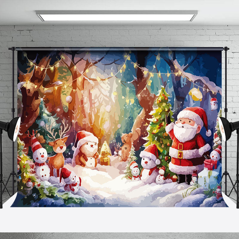 Aperturee - Aperturee Oil Painted Snowy Forest Snowman Christmas Backdrop