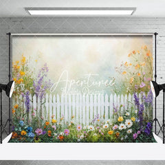 Aperturee - Aperturee Oil Painting Flowers Fence Spring Photo Backdrop