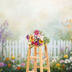 Aperturee - Aperturee Oil Painting Flowers Fence Spring Photo Backdrop