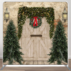 Aperturee - Aperturee Old Brick Wall Door Xmas Trees Christmas Backdrop