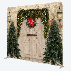 Aperturee - Aperturee Old Brick Wall Door Xmas Trees Christmas Backdrop