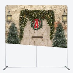 Aperturee - Aperturee Old Brick Wall Door Xmas Trees Christmas Backdrop