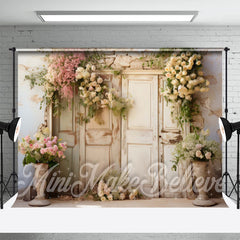 Aperturee - Aperturee Old Wooden Door Flower Wall Spring Room Set Photo Booth