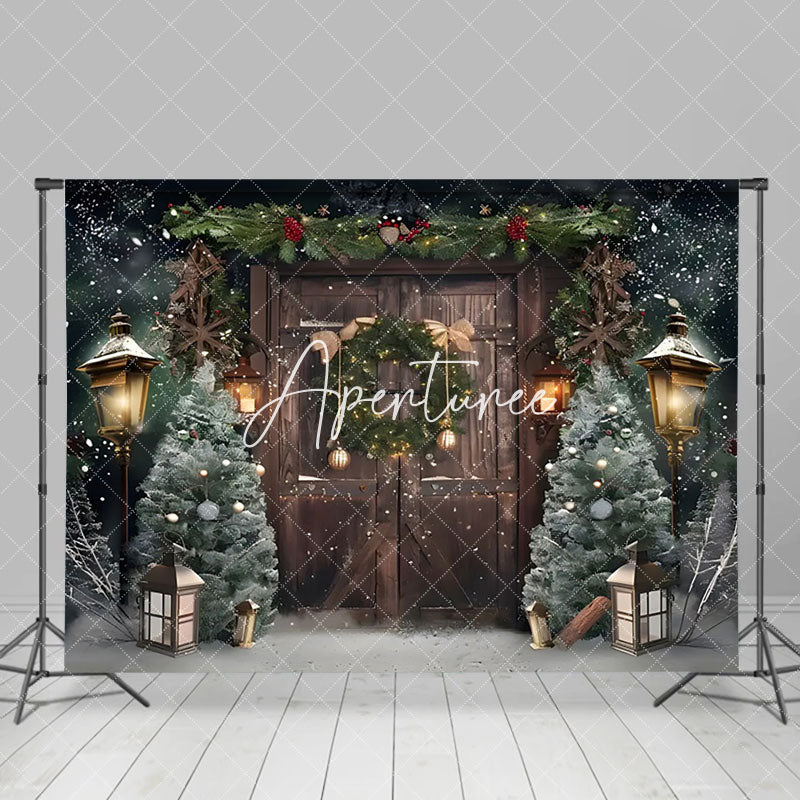 Aperturee - Aperturee Old Wooden Door Garland Street Lights Xmas Backdrop