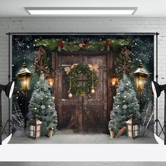 Aperturee - Aperturee Old Wooden Door Garland Street Lights Xmas Backdrop