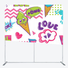 Aperturee - Aperturee Omg Love Icecream Heart Fabric Valentines Day Backdrop