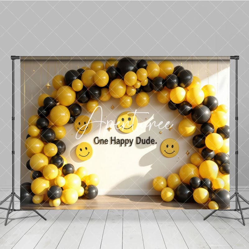 Aperturee - Aperturee One Happy Dude Balloons Birthday Cake Smash Backdrop